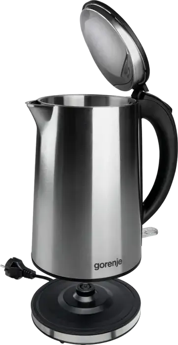Gorenje K15DWS Electric Kettle, 1.5L, 2200W, Double Wall Stainless Steel, Boil-Dry Protection, 360° Base, Anti-Drip Lid, Silicone-Free Interior