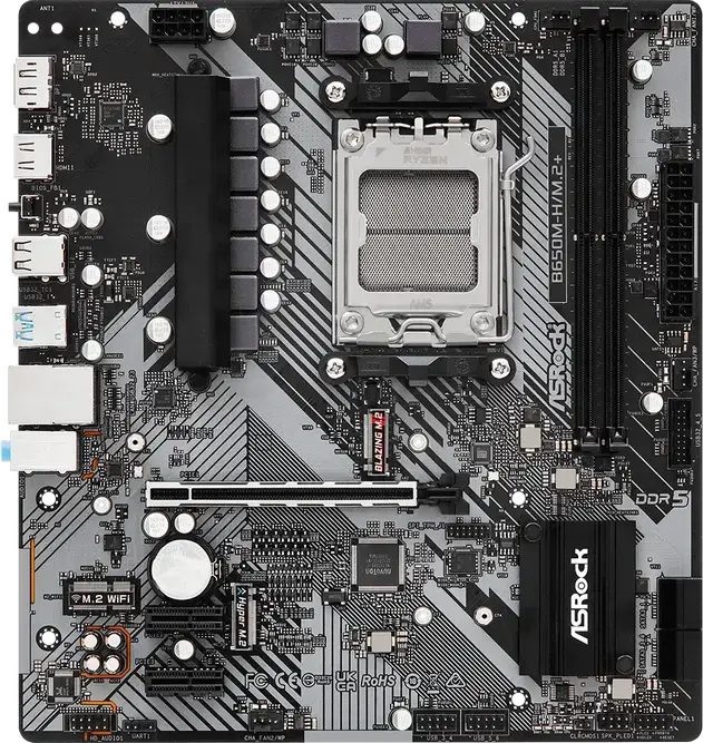 ASRock B650M-H/M.2+ Micro-ATX Motherboard, AMD AM5 Socket, B650 Chipset, DDR5 6400MHz, PCIe 5.0 M.2, Support Ryzen 9000/8000/7000, HDMI 2.1, DisplayPort 1.4