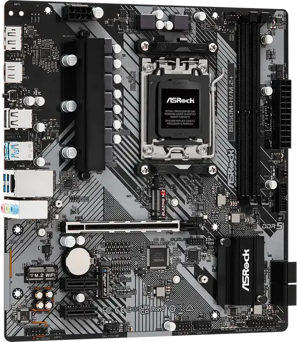 ASRock B650M-H/M.2+ Micro-ATX Motherboard, AMD AM5 Socket, B650 Chipset, DDR5 6400MHz, PCIe 5.0 M.2, Support Ryzen 9000/8000/7000, HDMI 2.1, DisplayPort 1.4