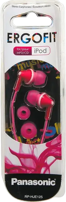 Panasonic RP-HJE125 ErgoFit In-Ear Wired Headphones, Pink, 10mm Dynamic Driver, Noise Isolating Ergonomic Design, 3.5mm Jack, 10Hz-24kHz, 1.1m Cable