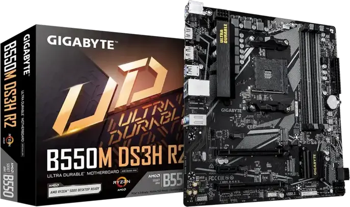 Материнская плата Gigabyte B550M DS3H R2 Micro-ATX, сокет AMD AM4, чипсет B550, DDR4 4733МГц OC, PCIe 4.0, два слота M.2, Q-Flash Plus, Ultra Durable