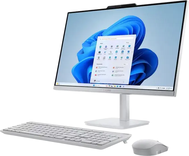 Моноблок Lenovo A100, экран 23.8" FHD IPS, процессор Intel N100 (до 3.4 ГГц), 8ГБ DDR5 RAM, SSD 256ГБ NVMe, корпус из алюминия Cloud Grey, беспроводная клавиатура и мышь