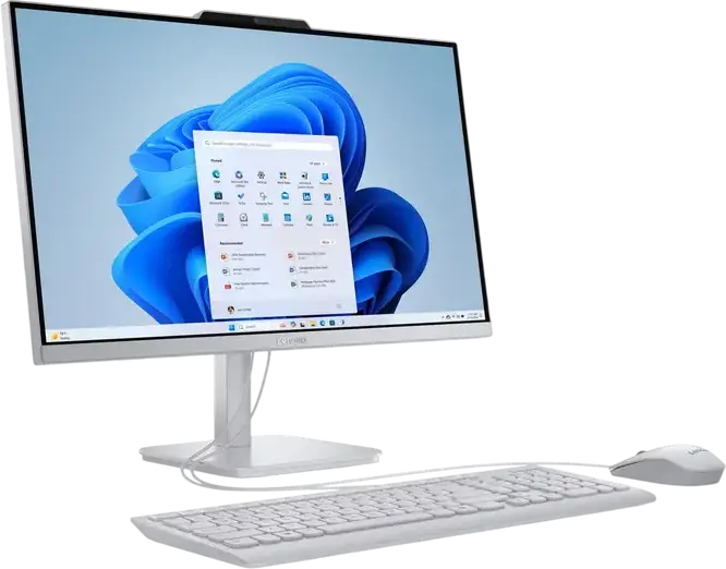 Моноблок Lenovo A100, экран 23.8" FHD IPS, процессор Intel N100 (до 3.4 ГГц), 8ГБ DDR5 RAM, SSD 256ГБ NVMe, корпус из алюминия Cloud Grey, беспроводная клавиатура и мышь