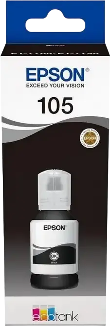 Epson 105 EcoTank Black Pigment Ink Bottle C13T00Q140, 140ml, 8000 Page Yield for Epson L7160 L7180 Printers