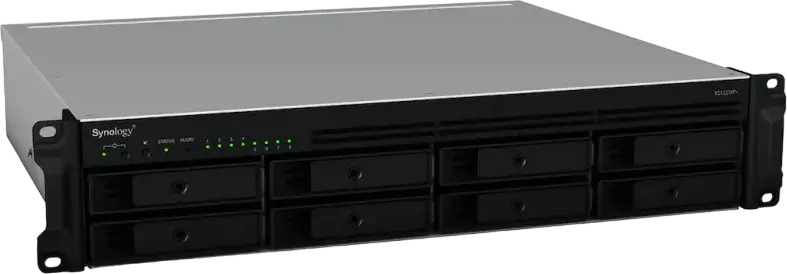 Synology RS1221+ 8-Bay (Hot-Swap) 2U RackStation NAS, AMD Ryzen V1500B 4-Core 2.2 GHz, 4GB DDR4, 4x 1GbE LAN, PCIe Gen3 Slot, Black