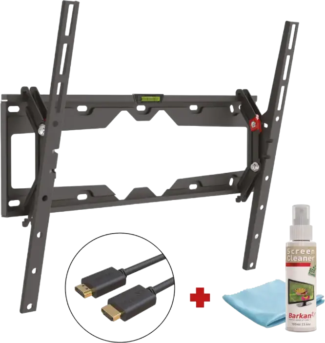 Barkan CM310+ Tilt TV Wall Mount for 19-65 inch Screens, Metal Black, VESA up to 400x400mm, 50kg Capacity, with HDMI Cable and Cleaning Kit