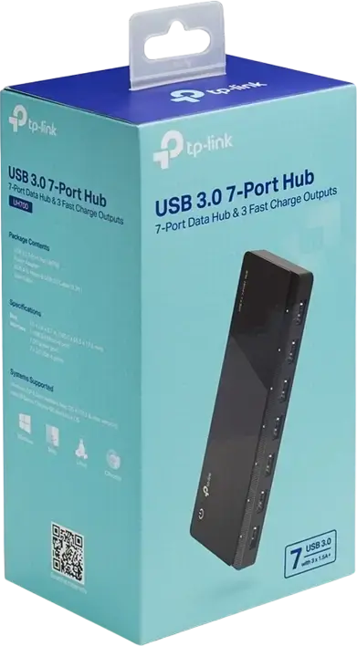 Hub USB 3.0 TP-Link UH700, 7 Porturi USB Type-A, Viteza de Transfer 5Gbps, 3 Porturi cu Incarcare Rapida BC 1.2, Plug and Play, Negru