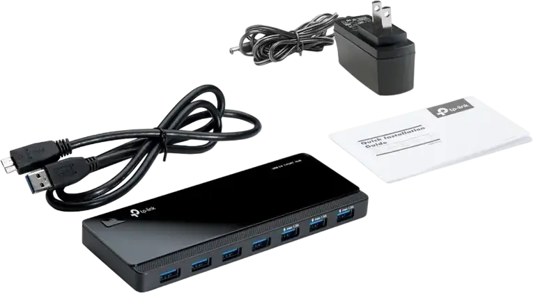 Hub USB 3.0 TP-Link UH700, 7 Porturi USB Type-A, Viteza de Transfer 5Gbps, 3 Porturi cu Incarcare Rapida BC 1.2, Plug and Play, Negru