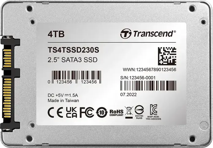 SSD Intern Transcend SSD230S 4TB 2.5" SATA III 6Gb/s, 3D NAND, Viteza Citire 560MB/s, Scriere 520MB/s, Cache DDR3 DRAM, TS4TSSD230S