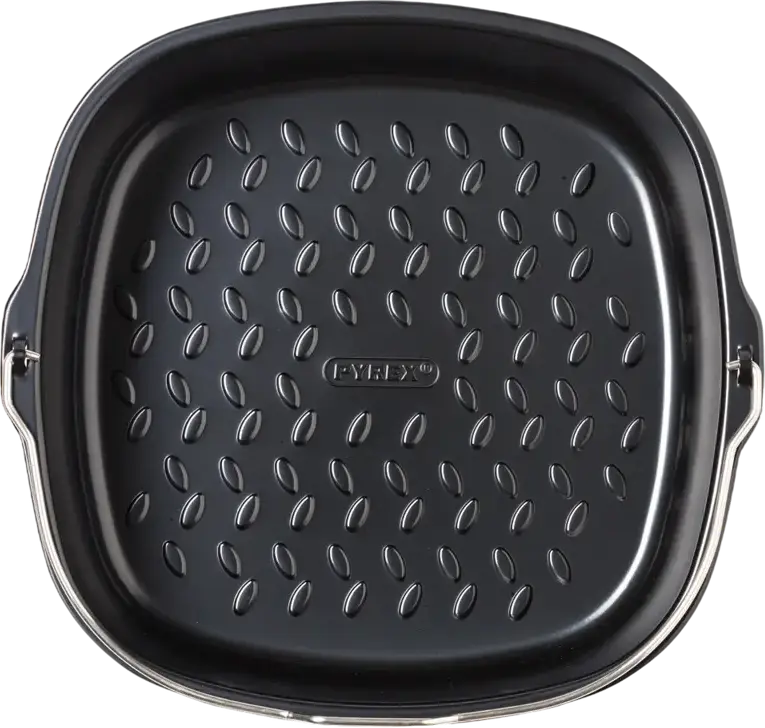 Квадратная форма для аэрогриля Pyrex AF22SR6, антипригарный поддон из углеродистой стали с ручкой, 22x21x7.5 см, 1.9 л, черный, до 230°C