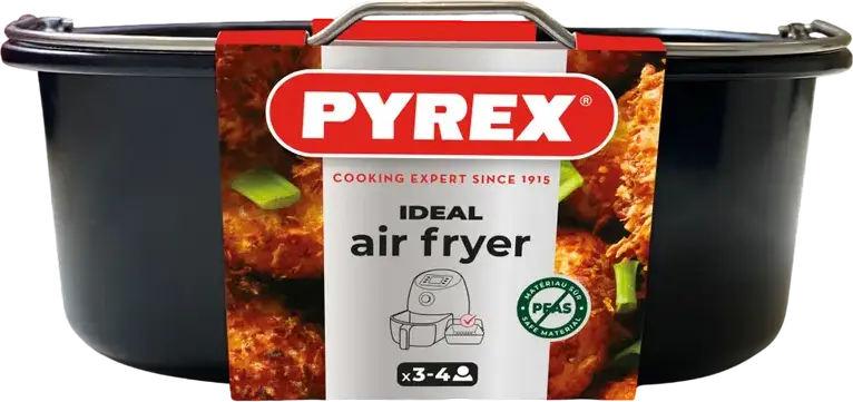 Квадратная форма для аэрогриля Pyrex AF22SR6, антипригарный поддон из углеродистой стали с ручкой, 22x21x7.5 см, 1.9 л, черный, до 230°C
