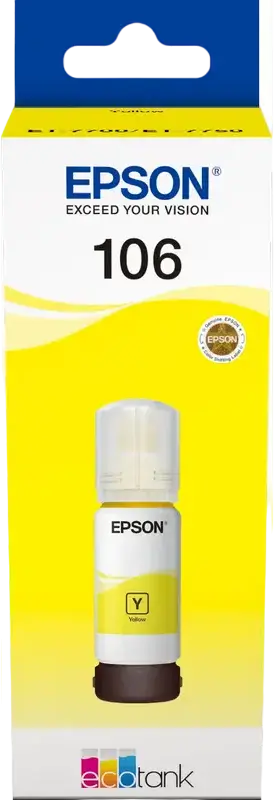 Epson 106 EcoTank Pigment Ink Bottle, 70ml, 5000 Page Yield, for Epson L7160 L7180 Printers, Yellow