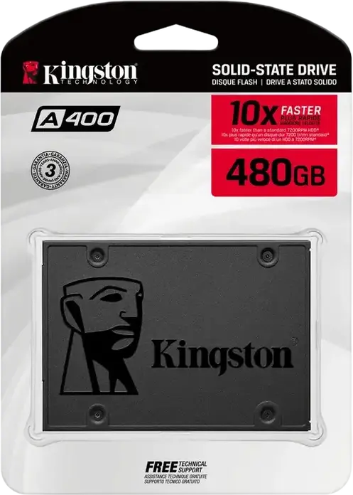 SSD Intern Kingston A400 480GB 2.5" - SATA III 6Gb/s, Memorie Flash 3D TLC, Viteza de Citire 500MB/s și Scriere 450MB/s, SA400S37/480G