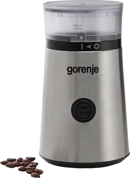 Râșnița de cafea electrică Gorenje SMK150E, 150W, Lame Rotative din Oțel Inoxidabil, Rezervor Boabe 60g, Carcasă Metal și Plastic, Argintiu