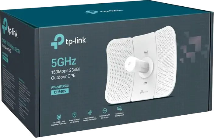 TP-Link CPE605 Outdoor CPE Access Point, 5GHz 150Mbps, 23dBi High-Gain Directional Antenna, IP65 Weatherproof, Pharos MAXtream TDMA, White