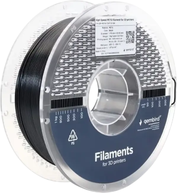 Filament pentru imprimantă 3D Gembird 3DP-PETG1.75HY-01-BK, PETG, Negru , 1.75 mm, 1kg