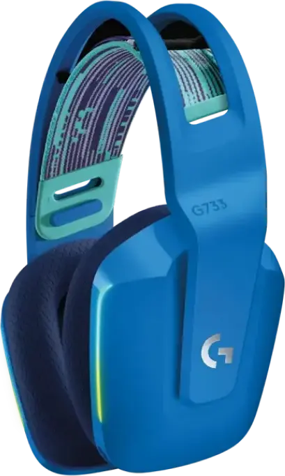 Logitech G733 Wireless RGB Gaming Headset, Blue, LIGHTSPEED Wireless, 40mm Drivers, 29h Battery, Detachable Microphone, Memory Foam Earpads