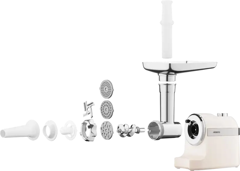 Ardesto MGK-1800BG Meat Grinder, 1800W, 2 kg/min, Stainless Steel Knives and 3 Discs, Reverse Function, Overload Protection, Beige-Silver