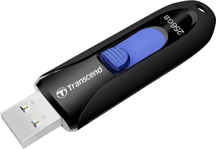 Transcend JetFlash 790 256 GB USB 3.1 Gen 1 Flash Drive, Black, USB Type-A Capless Slide-out Design, Compatible with Windows, macOS, Linux, Android