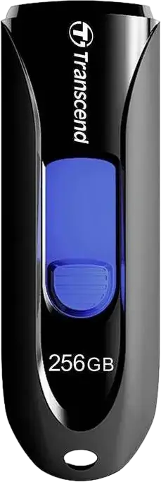 Transcend JetFlash 790 256 GB USB 3.1 Gen 1 Flash Drive, Black, USB Type-A Capless Slide-out Design, Compatible with Windows, macOS, Linux, Android