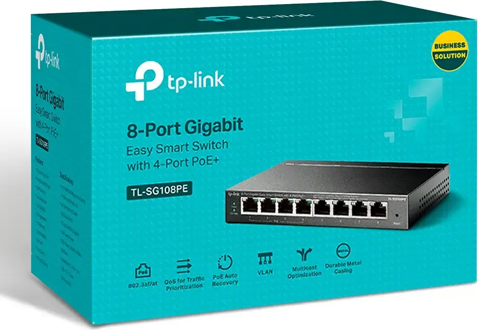 TP-Link TL-SG108PE 8-Port Gigabit Easy Smart Switch, 4-Port PoE+ 64W Budget, VLAN, QoS, IGMP Snooping, Metal Casing, Fanless, Black
