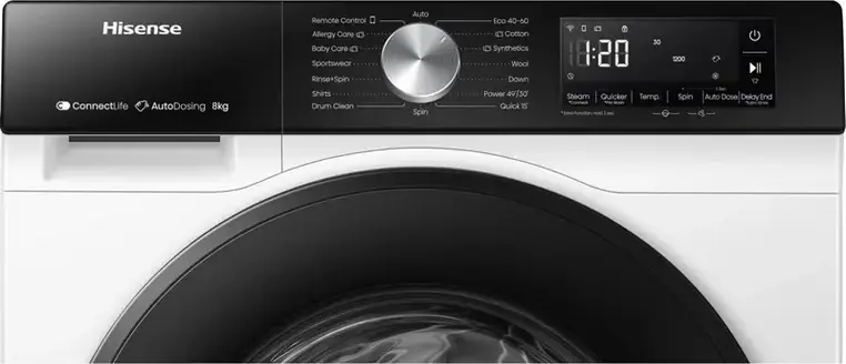 Hisense WF3S8045BW3 Front-Load Washing Machine 8kg, Energy Class A, 1400 rpm, Inverter Motor, AutoDosing, WiFi ConnectLife, RainDrop Drum, White