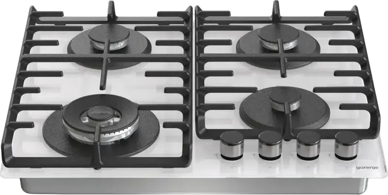 Газовая варочная панель Gorenje GTW 642 SYW, 4 конфорки с WOK, белое закаленное стекло, чугунные решетки ProGrids, BigSurface 60см