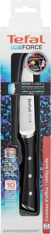 Tefal K2320914 Ice Force Universal Utility Knife, 11 cm Stainless Steel Blade, Hand Protection Guard, Long-Lasting Sharpness, Black Handle