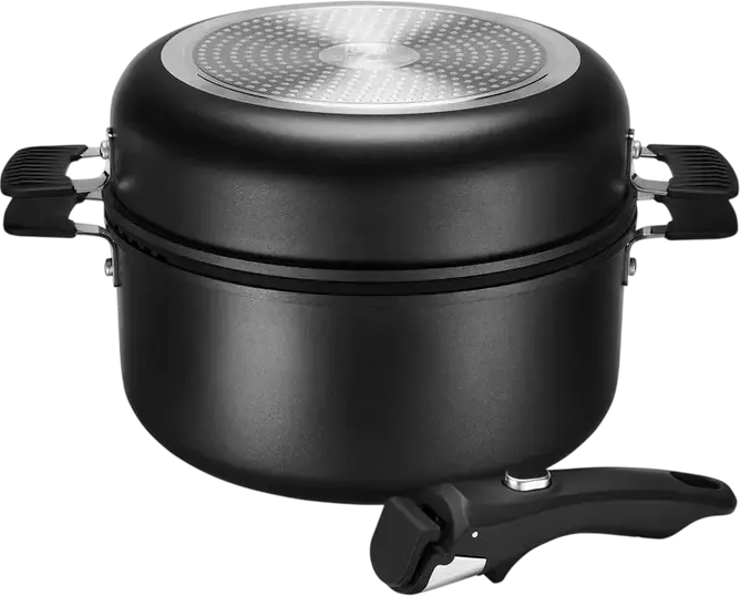 Resto 95800 Save & Stock Cookware Set, 8 Pieces, Non-Stick Aluminium Pots and Frying Pans with Removable Handle, Glass Lids, Induction Compatible, Black