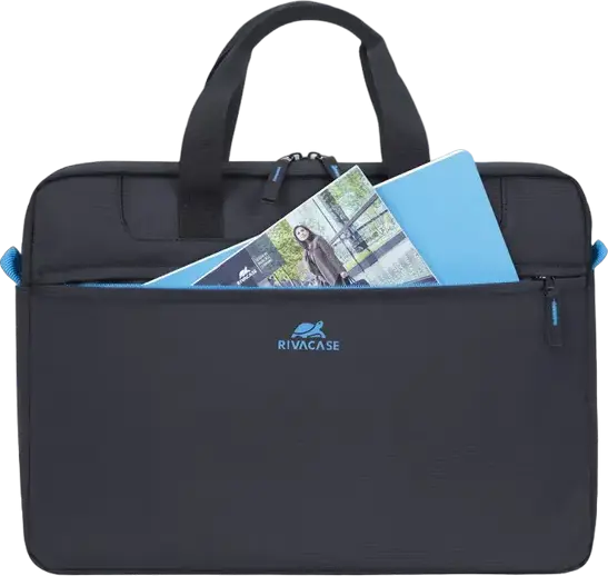 Geanta Laptop RivaCase Regent 8037 pentru laptopuri pana la 15.6 inch, Poliester, Negru, cu Curea de Umar Demontabila si Compartiment Tabletă