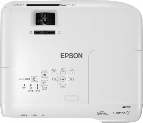 Proiector Epson EB-982W 3LCD, WXGA 1280x800, 4200 Lumeni, Contrast 16000:1, LAN Wireless, HDMI, VGA, Difuzor 16W, Alb
