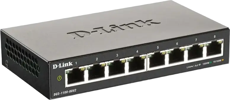 Switch Smart Managed L2 D-Link DGS-1100-08V2, 8 Porturi Gigabit 10/100/1000BASE-T, Carcasă Metalică Fără Ventilator, Tehnologie Green EEE, Management Web
