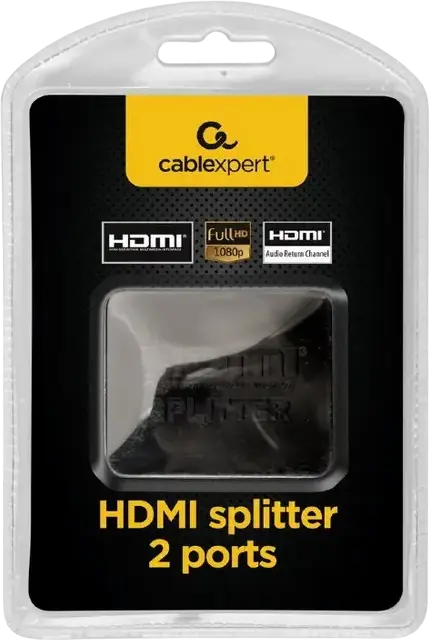 HDMI сплиттер Cablexpert DSP-2PH4-03 1x2, 4K UHD 3840x2160 @ 30Гц, HDMI v1.4, HDCP 1.4, ретайминг сигнала, черный