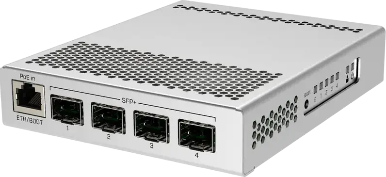 Облачный маршрутизатор-коммутатор MikroTik CRS305-1G-4S+IN, 4 порта SFP+ 10 Гбит/с, 1 порт Gigabit Ethernet, Dual Boot RouterOS/SwOS, безвентиляторный корпус