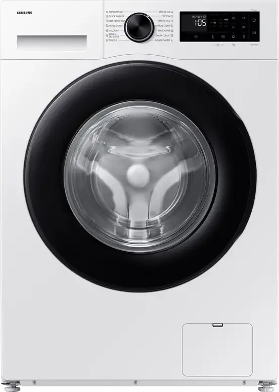Samsung WW90DG5G34AELE Front-Load Washing Machine, 9kg, Energy Class A, 1400 rpm, AI Ecobubble, SpaceMax, Digital Inverter, SmartThings Wi-Fi, White/Black