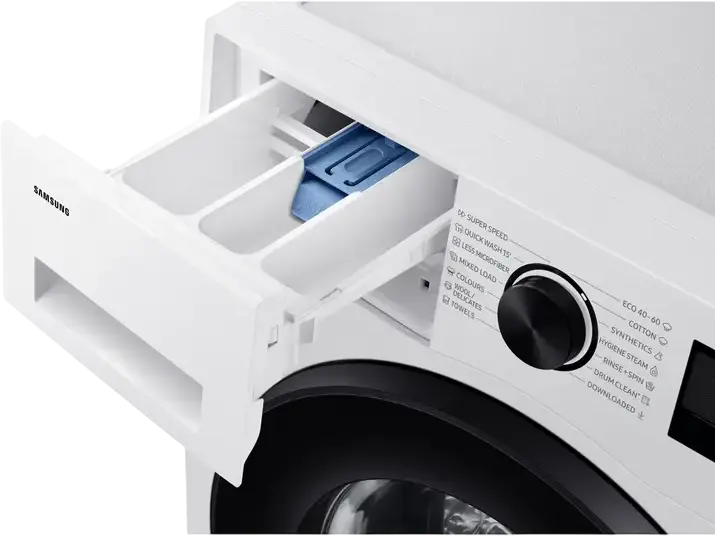 Samsung WW90DG5G34AELE Front-Load Washing Machine, 9kg, Energy Class A, 1400 rpm, AI Ecobubble, SpaceMax, Digital Inverter, SmartThings Wi-Fi, White/Black
