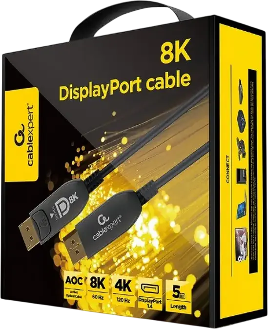 Cablexpert AOC Premium Series DisplayPort 1.4 Active Optical Cable CC-DP8K-AOC-5M, 8K@60Hz, 4K@120Hz, Gold-plated, EMI/RFI Resistant, 5m, Black