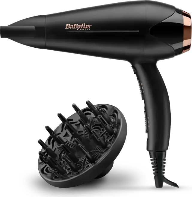 BaByliss Turbo Shine D570DE Ionic Hair Dryer 2200W, Tourmaline-Ceramic Coating, 90 km/h Air Speed, Diffuser and Concentrator, Black Bronze