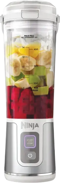 Blender Portabil Fără Fir Ninja Blast BC151, 300W, Cupă Tritan BPA-free 530ml, Încărcare USB-C, Lame Oțel Inoxidabil, Zdrobiți Gheață, Alb