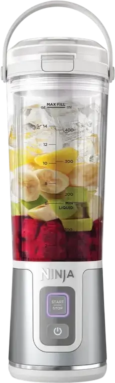 Blender Portabil Fără Fir Ninja Blast BC151, 300W, Cupă Tritan BPA-free 530ml, Încărcare USB-C, Lame Oțel Inoxidabil, Zdrobiți Gheață, Alb