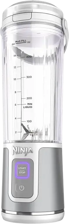 Blender Portabil Fără Fir Ninja Blast BC151, 300W, Cupă Tritan BPA-free 530ml, Încărcare USB-C, Lame Oțel Inoxidabil, Zdrobiți Gheață, Alb