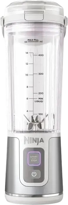 Blender Portabil Fără Fir Ninja Blast BC151, 300W, Cupă Tritan BPA-free 530ml, Încărcare USB-C, Lame Oțel Inoxidabil, Zdrobiți Gheață, Alb