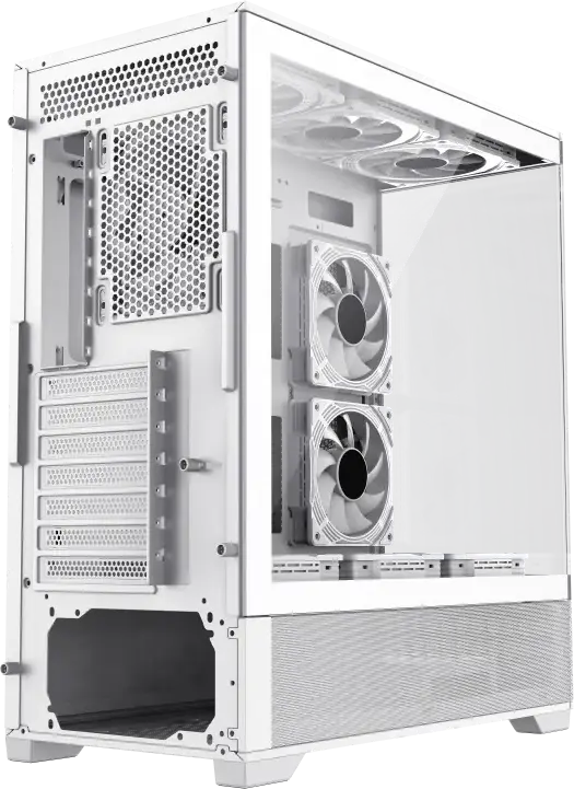 Carcasa Gaming Gamemax VISTA Midi-Tower, Alb, Sticla Temperata Frontala si Laterala, Suport E-ATX, 6 Ventilatoare 120mm ARGB, Hub ARGB V4.0, USB-C