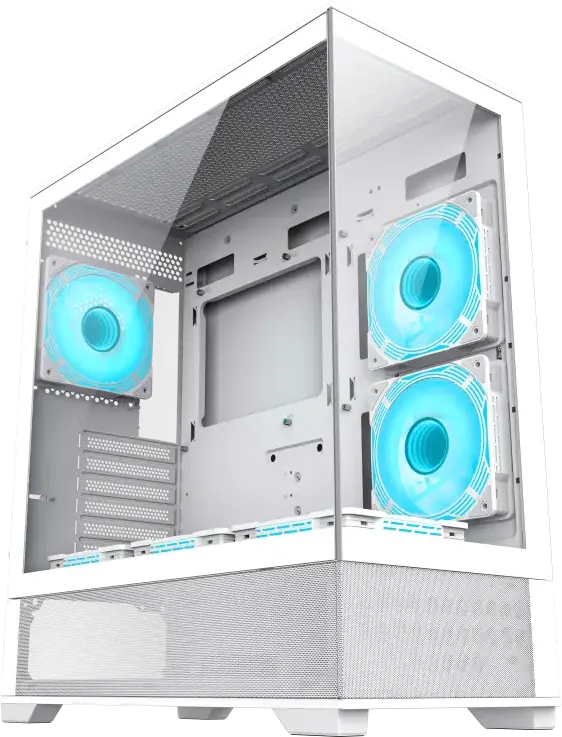 Carcasa Gaming Gamemax VISTA Midi-Tower, Alb, Sticla Temperata Frontala si Laterala, Suport E-ATX, 6 Ventilatoare 120mm ARGB, Hub ARGB V4.0, USB-C