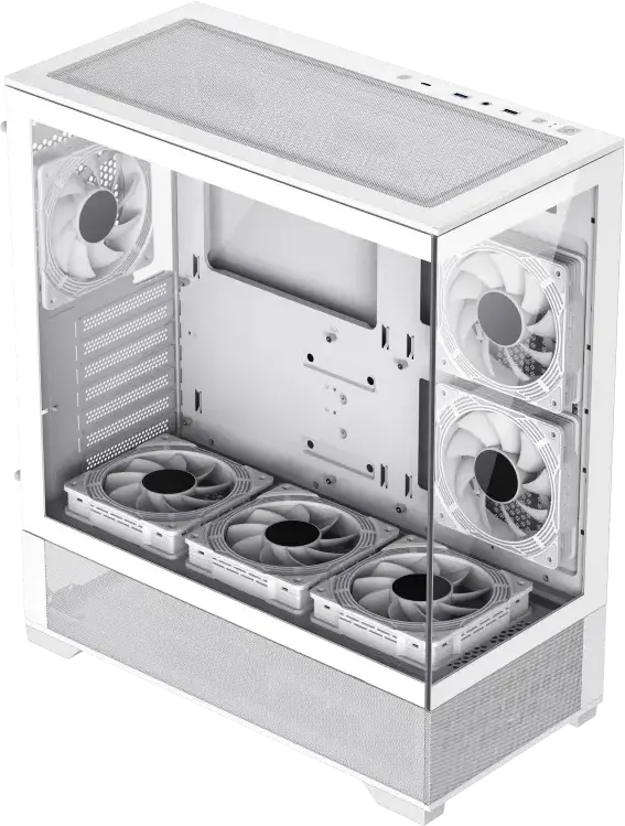 Carcasa Gaming Gamemax VISTA Midi-Tower, Alb, Sticla Temperata Frontala si Laterala, Suport E-ATX, 6 Ventilatoare 120mm ARGB, Hub ARGB V4.0, USB-C
