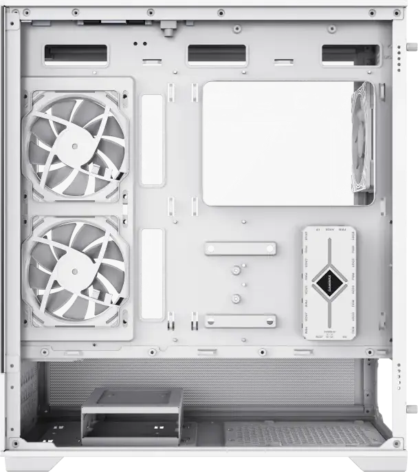 Carcasa Gaming Gamemax VISTA Midi-Tower, Alb, Sticla Temperata Frontala si Laterala, Suport E-ATX, 6 Ventilatoare 120mm ARGB, Hub ARGB V4.0, USB-C