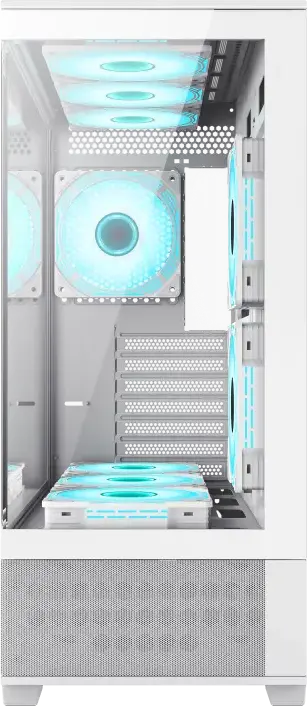 Carcasa Gaming Gamemax VISTA Midi-Tower, Alb, Sticla Temperata Frontala si Laterala, Suport E-ATX, 6 Ventilatoare 120mm ARGB, Hub ARGB V4.0, USB-C