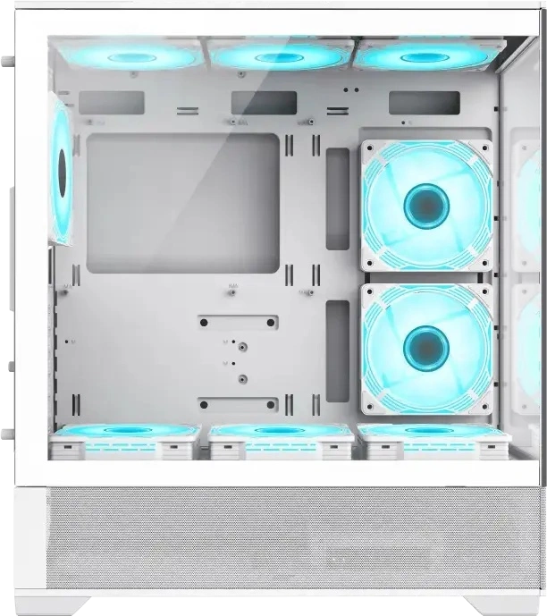 Carcasa Gaming Gamemax VISTA Midi-Tower, Alb, Sticla Temperata Frontala si Laterala, Suport E-ATX, 6 Ventilatoare 120mm ARGB, Hub ARGB V4.0, USB-C