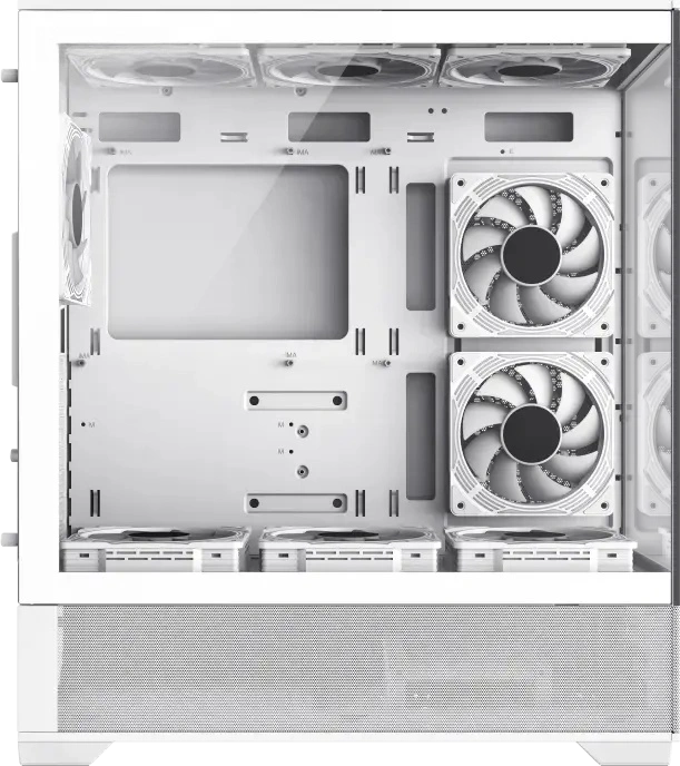 Carcasa Gaming Gamemax VISTA Midi-Tower, Alb, Sticla Temperata Frontala si Laterala, Suport E-ATX, 6 Ventilatoare 120mm ARGB, Hub ARGB V4.0, USB-C