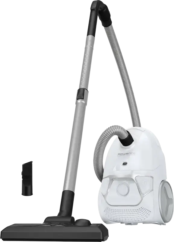 Rowenta Compact Power RO3927EA Cylinder Vacuum Cleaner, 750W EffiTech Motor, Bagged (3L), 2-Level Filtration, Telescopic Metal Tube, White
